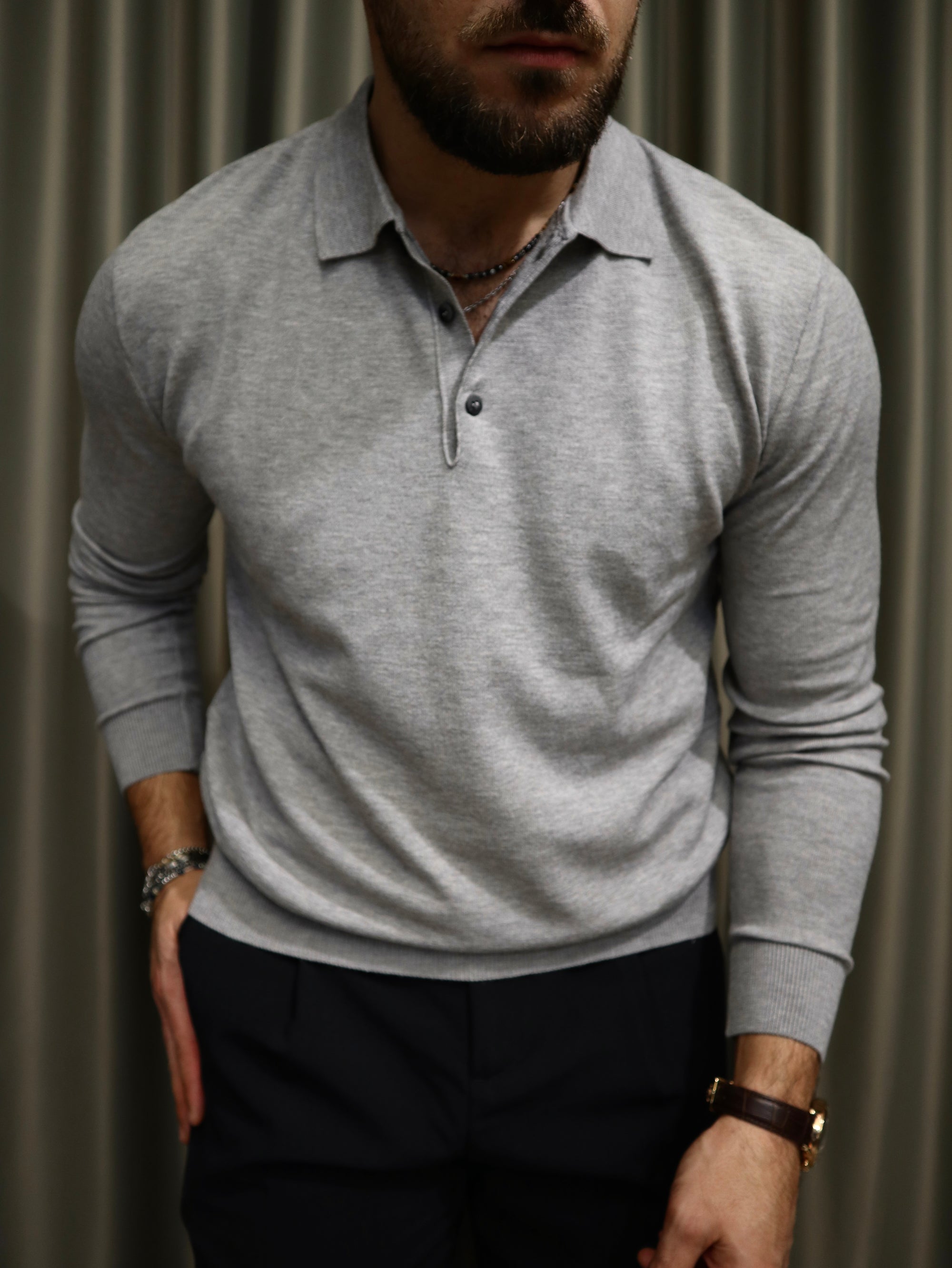 Polo in Maglia Manica lunga in misto lana