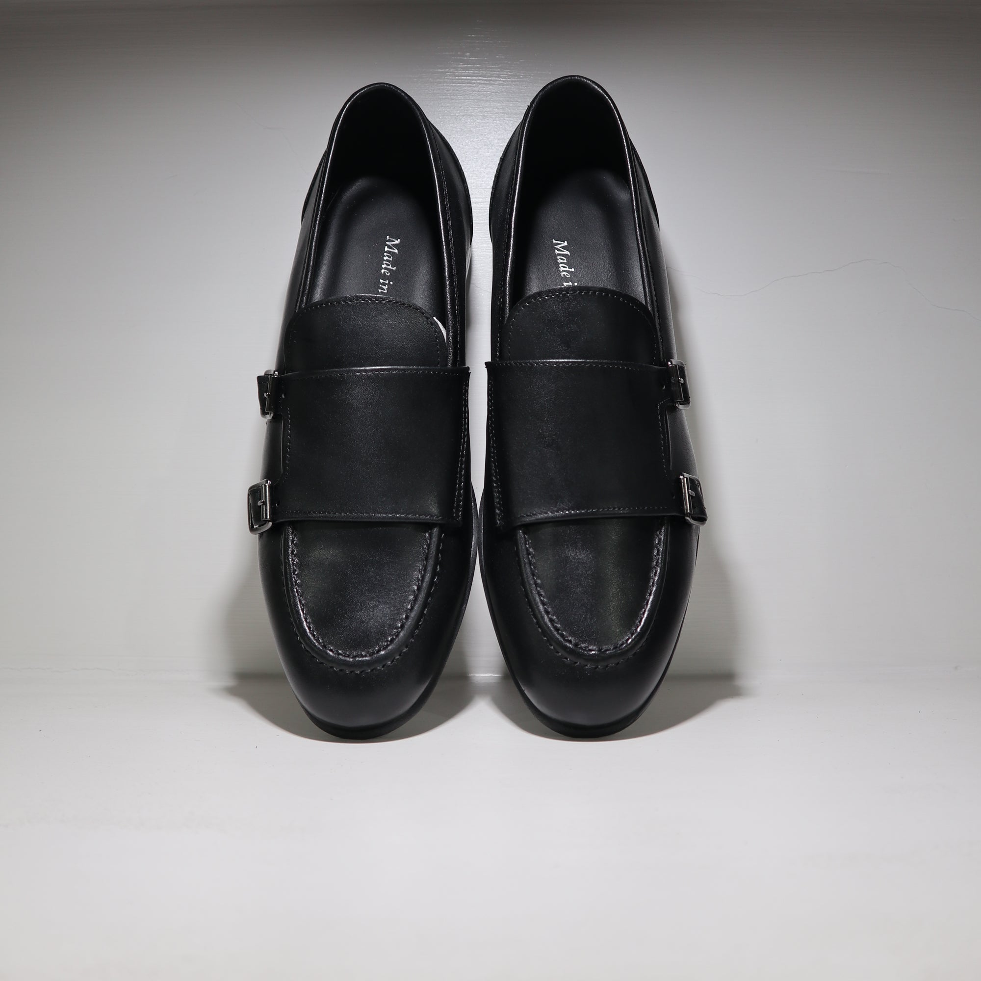 Mocassino in pelle doppia fibbia nero