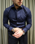 Camicia basic slim puro cotone blu