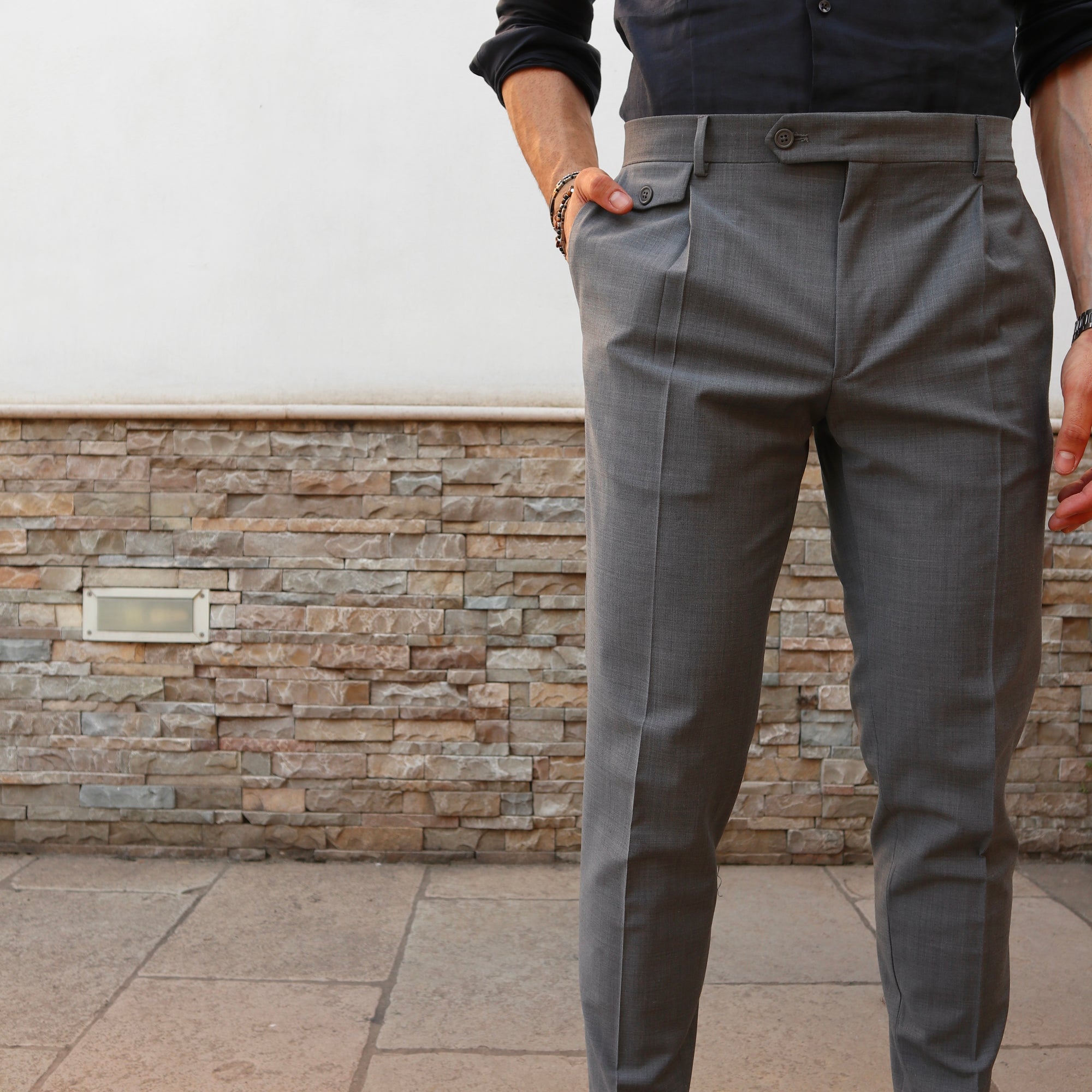 Pantalone vita alta in 100% Lana