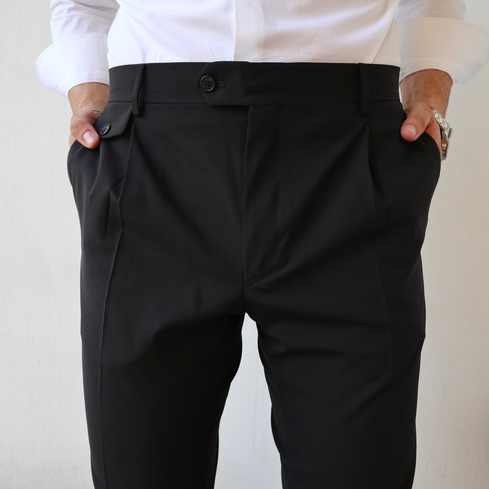 Pantalone vita alta in 100% Lana