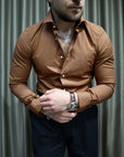 Camicia basic slim puro cotone ruggine