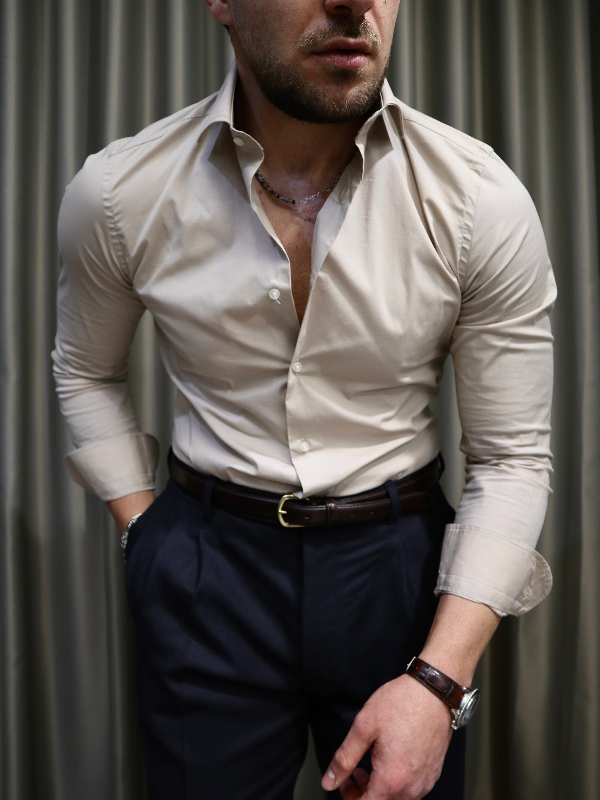 Camicia basic slim puro cotone Beige