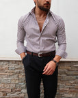 Camicia regular in twill di cotone riga moro