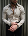 Camicia basic slim puro cotone Beige