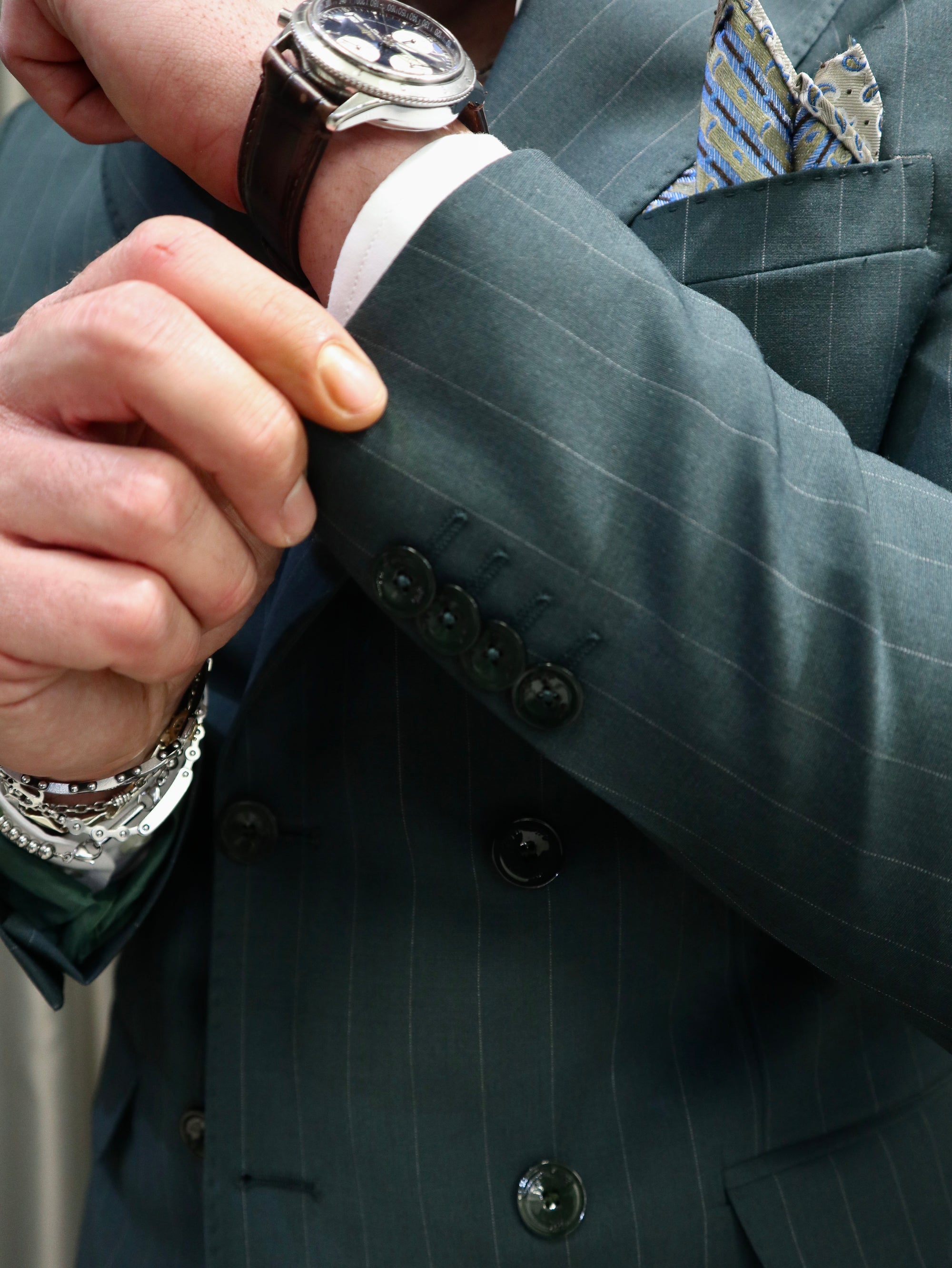 Abito sartoriale doppio petto gessato verde