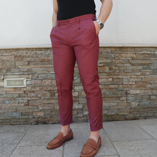 Pantalone in fresco lana mod classico bordeaux