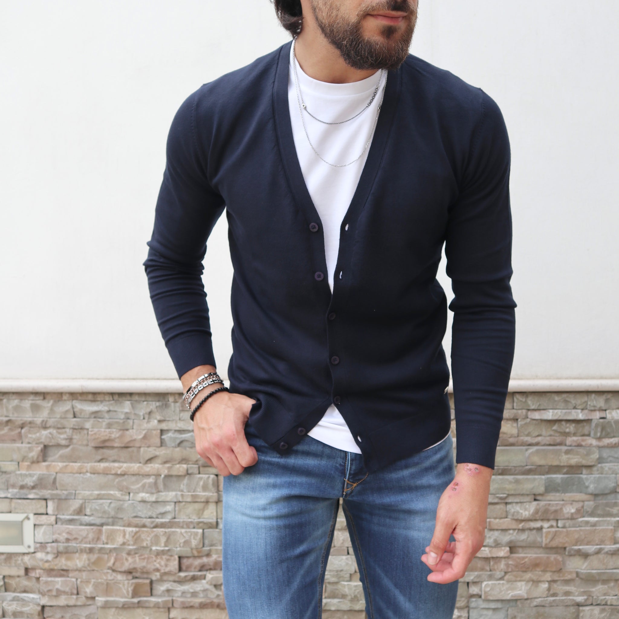 Cardigan basic Blu