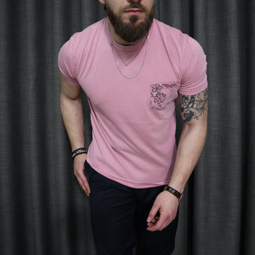 T-shirt basic rosa con taschino